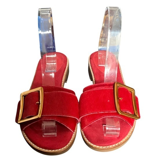 Jeffrey Campbell Shoes - Jeffrey Campbell Sandals Womens 7.5 Red Free People Calf Hair Buckle Slide Shoes
